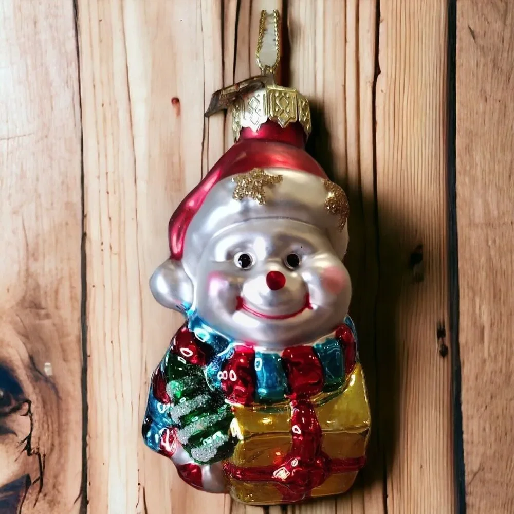 Baby Smiley Santa Snowman Scarf Present Gift Hand Blown Glass Ornament Pacconi